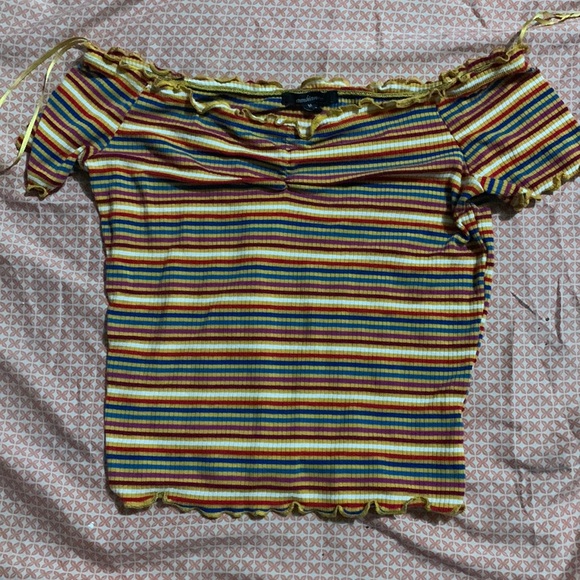 Colorful Striped Off The Shoulder Crop Top - Picture 1 of 3